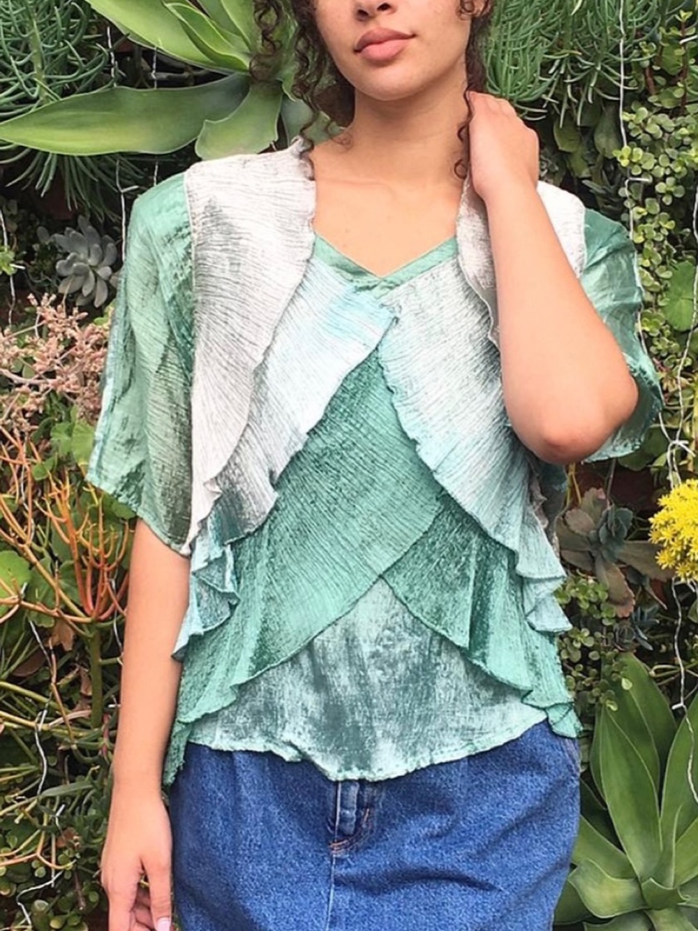 Vintage Green Ombre Ruffle Top